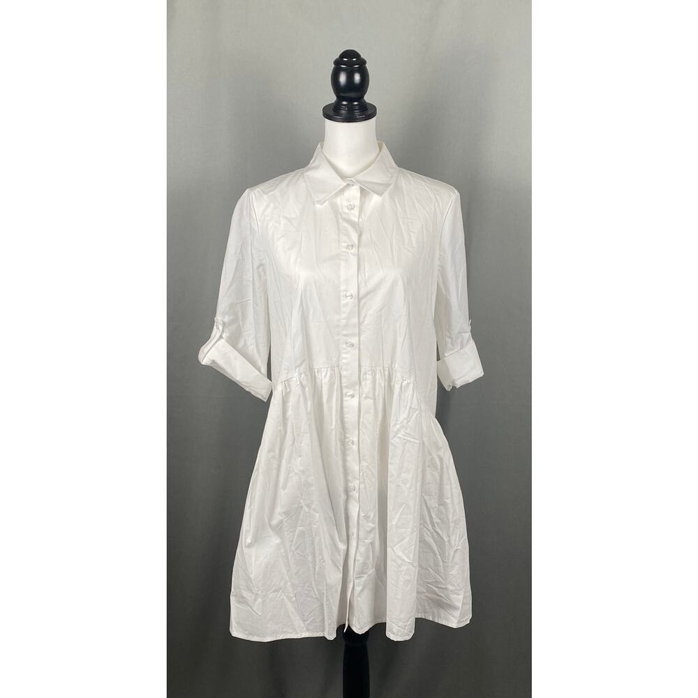 Madewell Dress Medium White Button Front Mini Poplin Summer Flowy NWT NS126